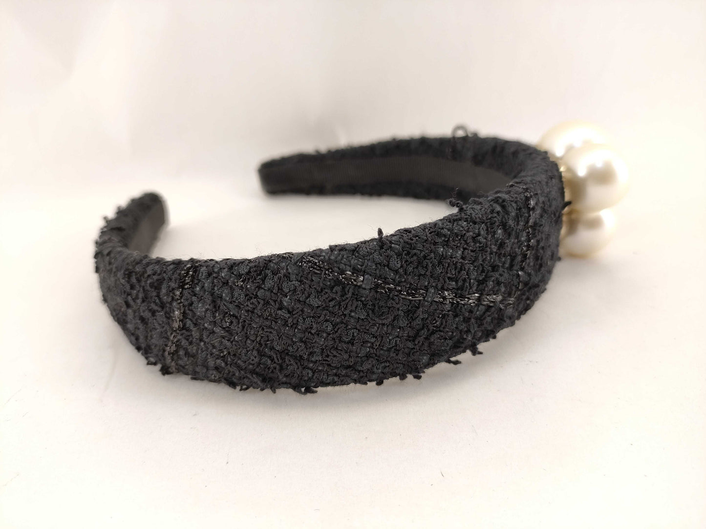 CHANEL Tweed Pearl Headband Hair Accessory