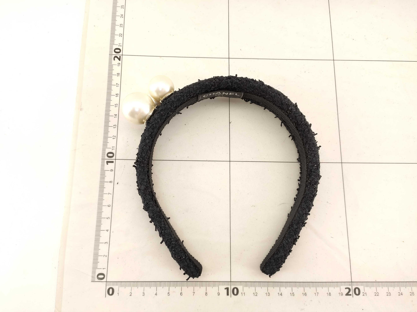 CHANEL Tweed Pearl Headband Hair Accessory