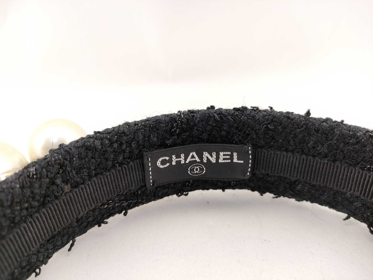 CHANEL Tweed Pearl Headband Hair Accessory