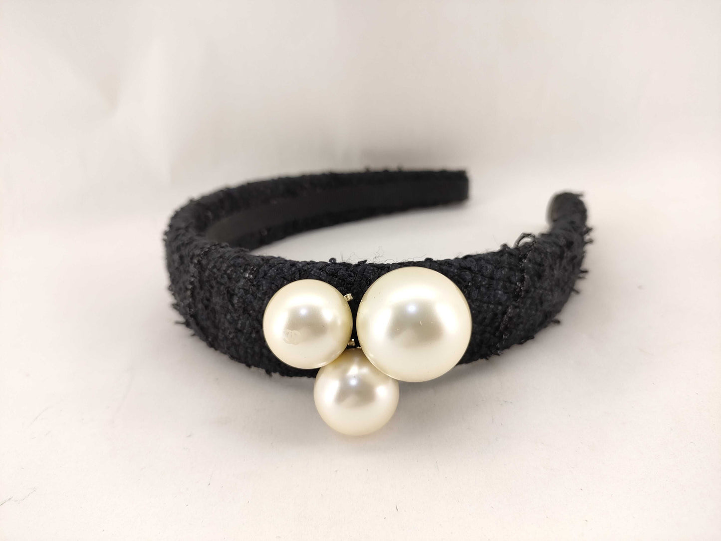 CHANEL Tweed Pearl Headband Hair Accessory