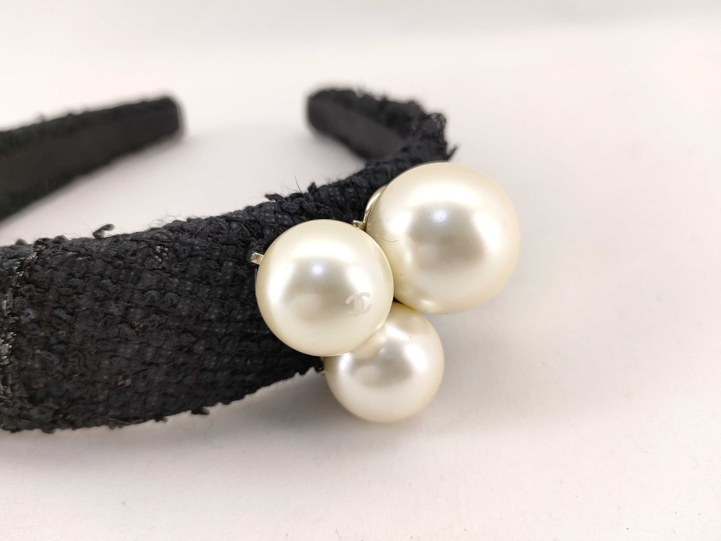 CHANEL Tweed Pearl Headband Hair Accessory