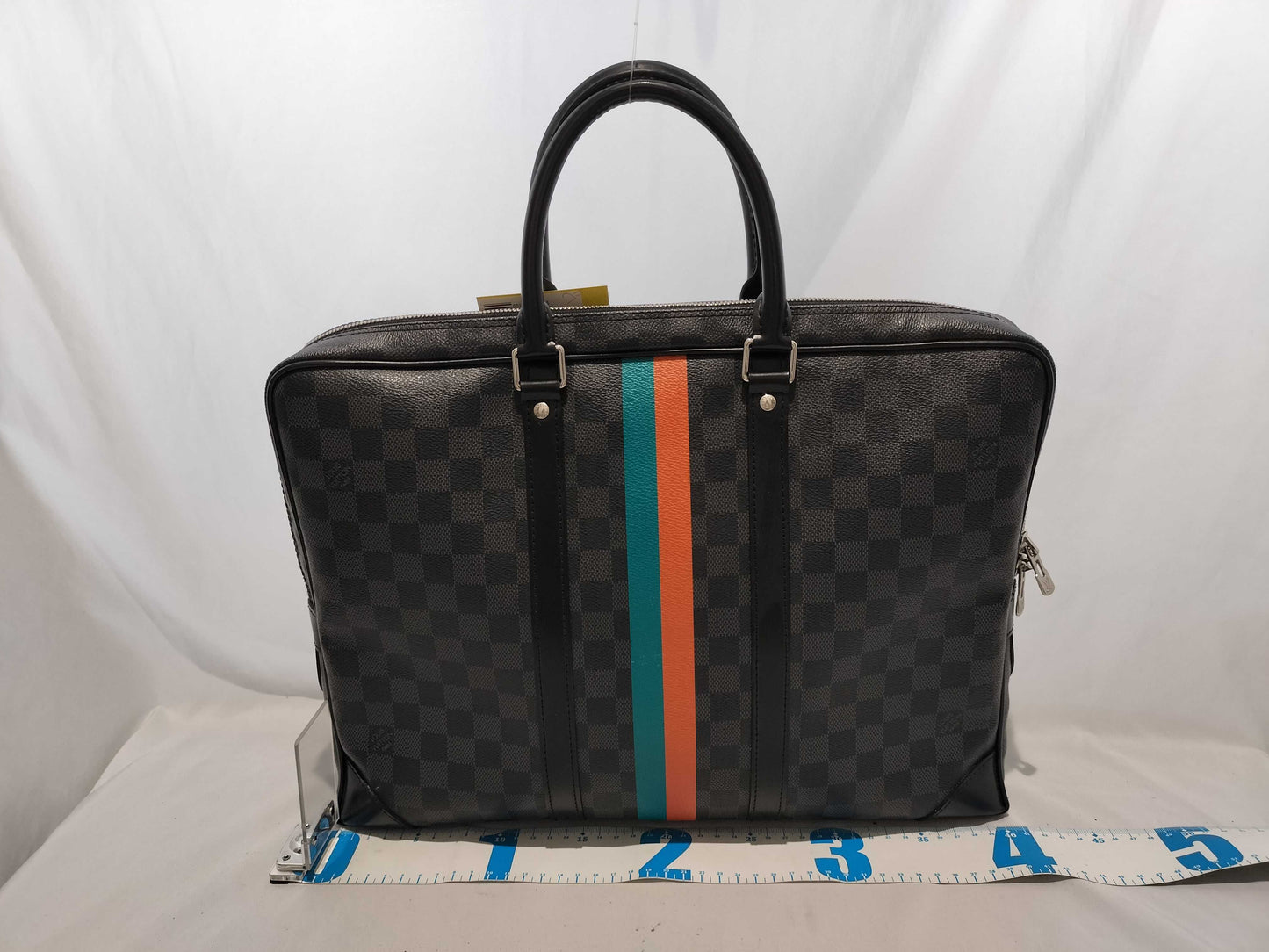LOUIS VUITTON Damier Porte-Document Voyage Graphite Business Bag with Initials and Padlock