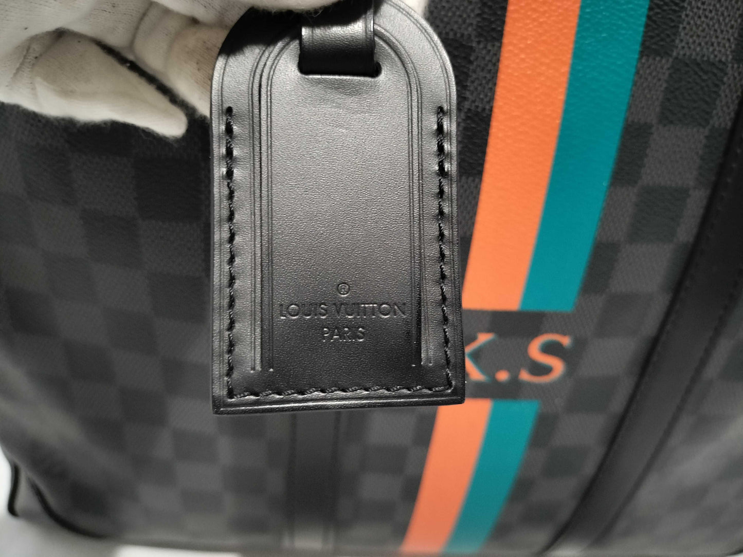 LOUIS VUITTON Damier Porte-Document Voyage Graphite Business Bag with Initials and Padlock