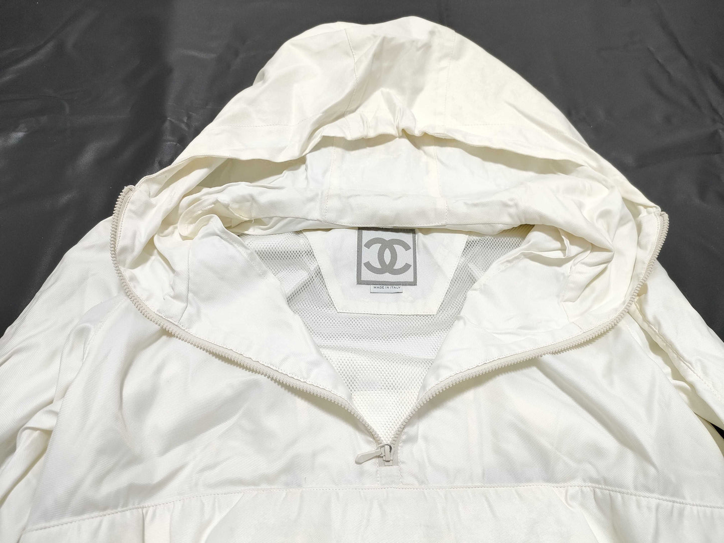 CHANEL 01P Half-Zip Hoodie White Other Apparel