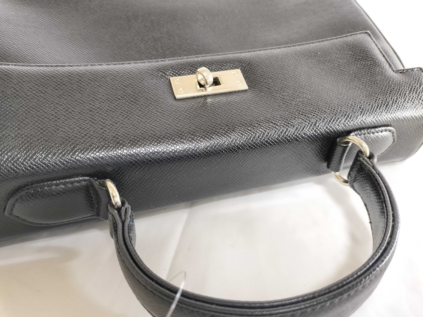 Yves Saint Laurent Leather Hand Kelly Style Black Logo Embossed Handbag