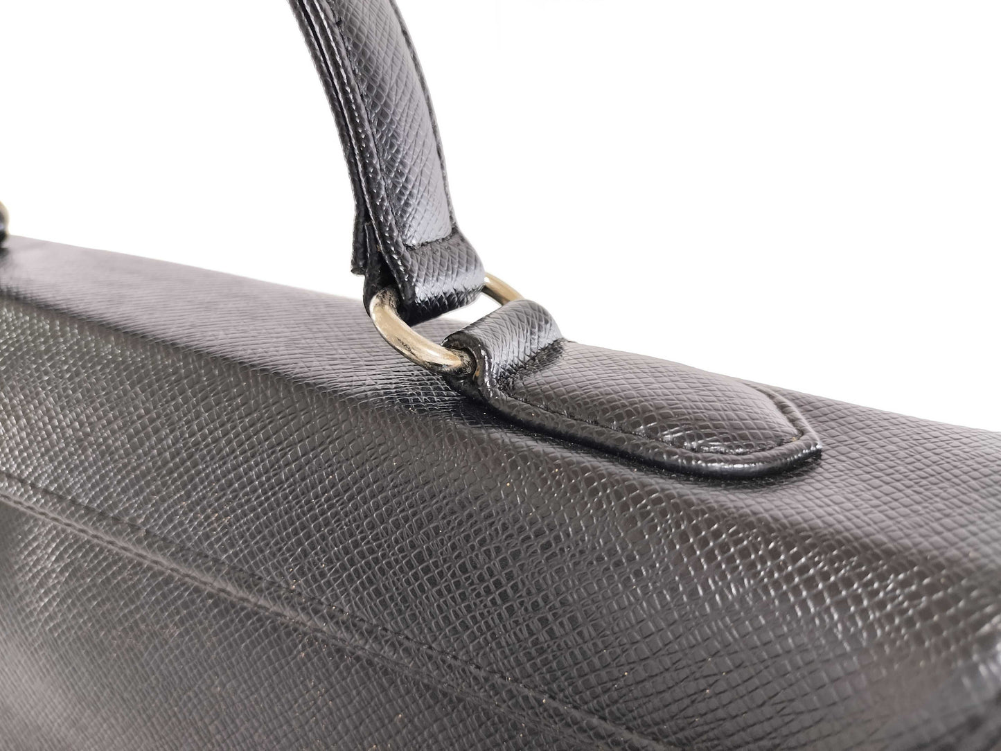 Yves Saint Laurent Leather Hand Kelly Style Black Logo Embossed Handbag