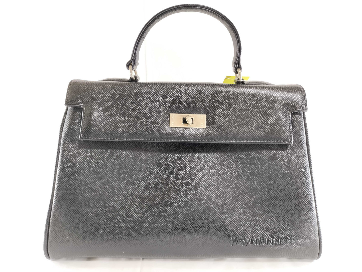 Yves Saint Laurent Leather Hand Kelly Style Black Logo Embossed Handbag