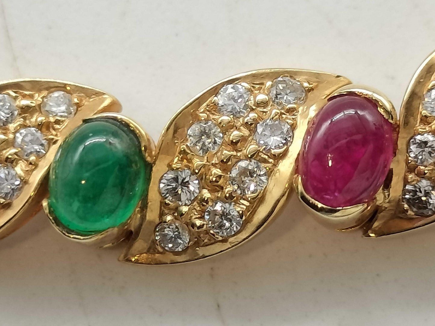 Cabochon Ruby, Cabochon Sapphire, Cabochon Emerald, and Diamond 585 Necklace, 9.5g