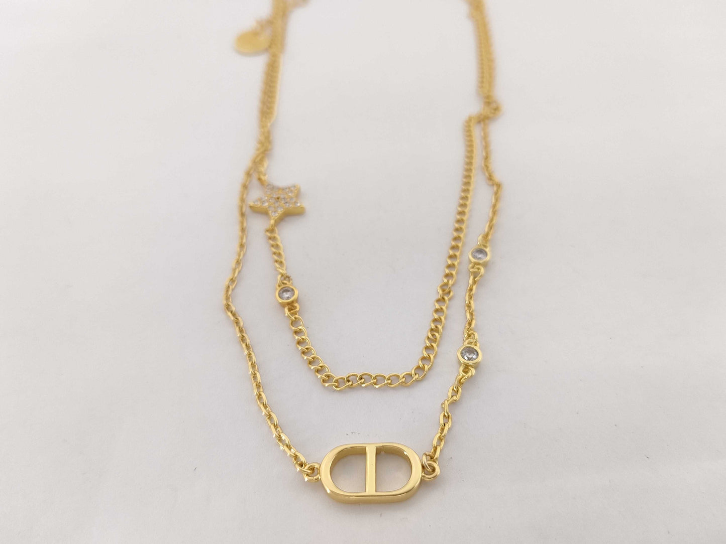 Dior Rhinestone Star Necklace Gold Necklace