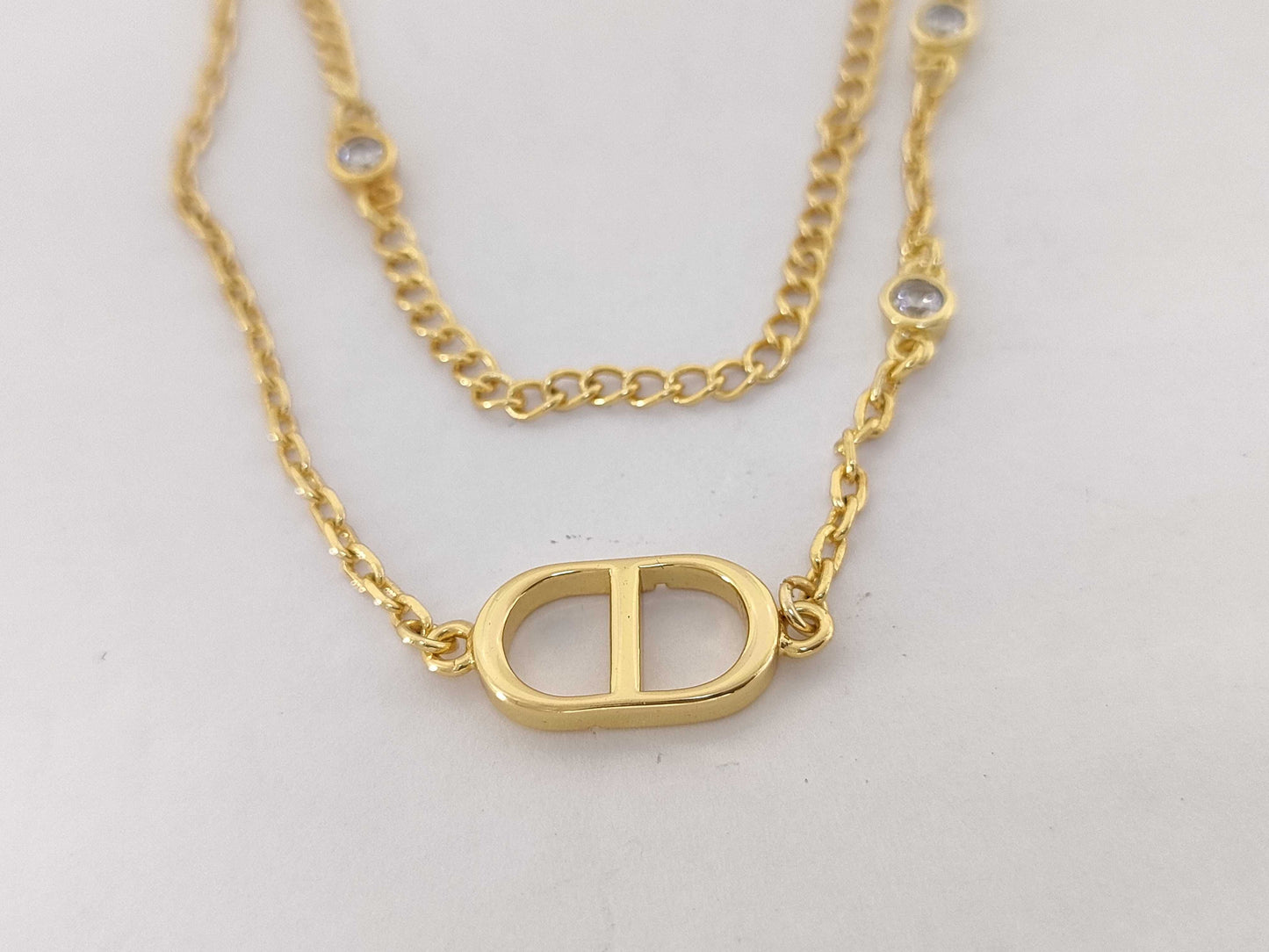 Dior Rhinestone Star Necklace Gold Necklace