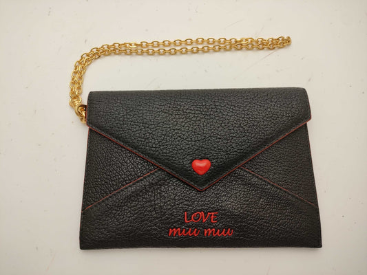 Miu Miu Love Letter Wristlet Chain Wallet Black Wallet
