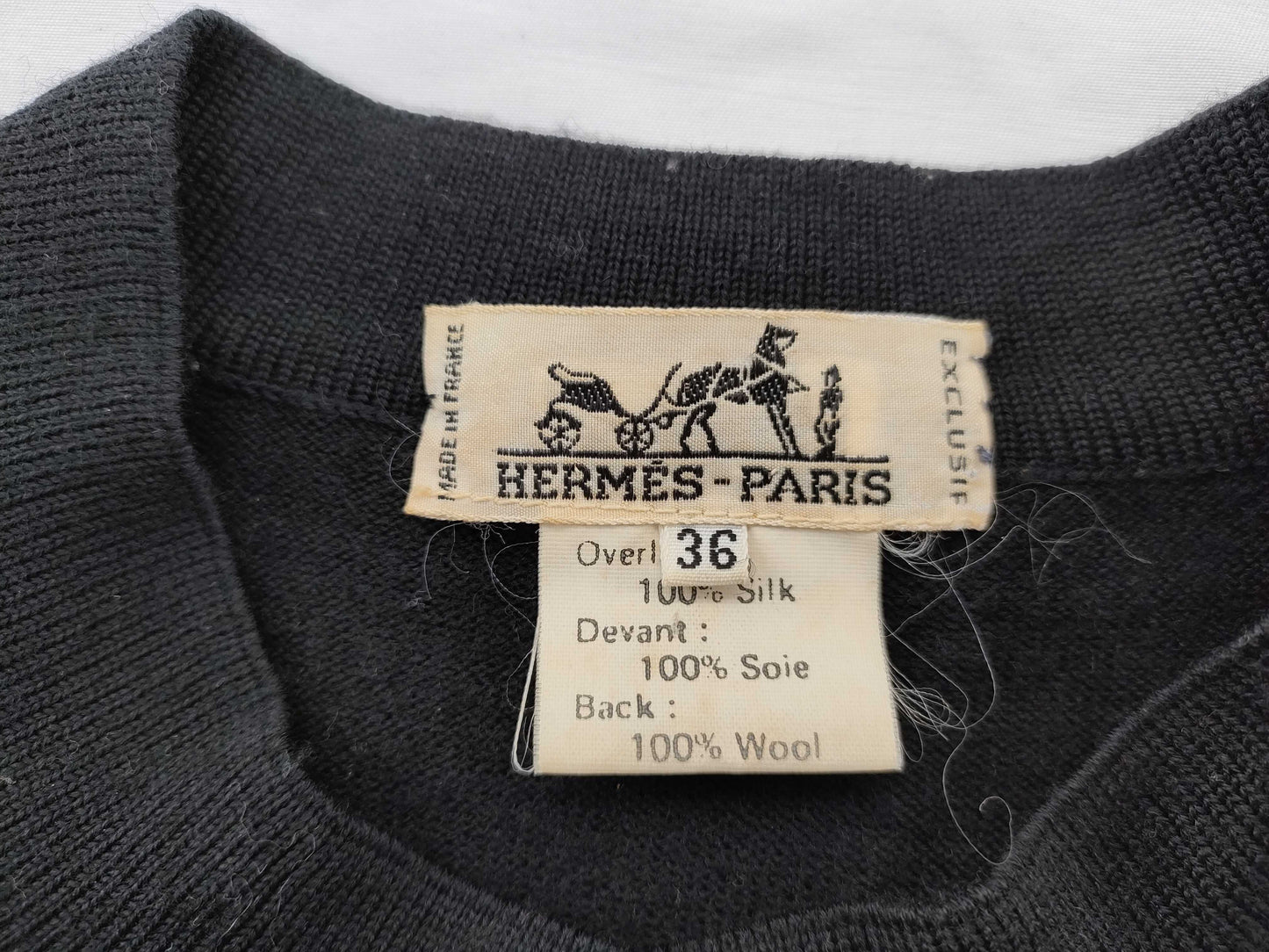 HERMES Twill Reine Silk and Knit Top Black Cardigan