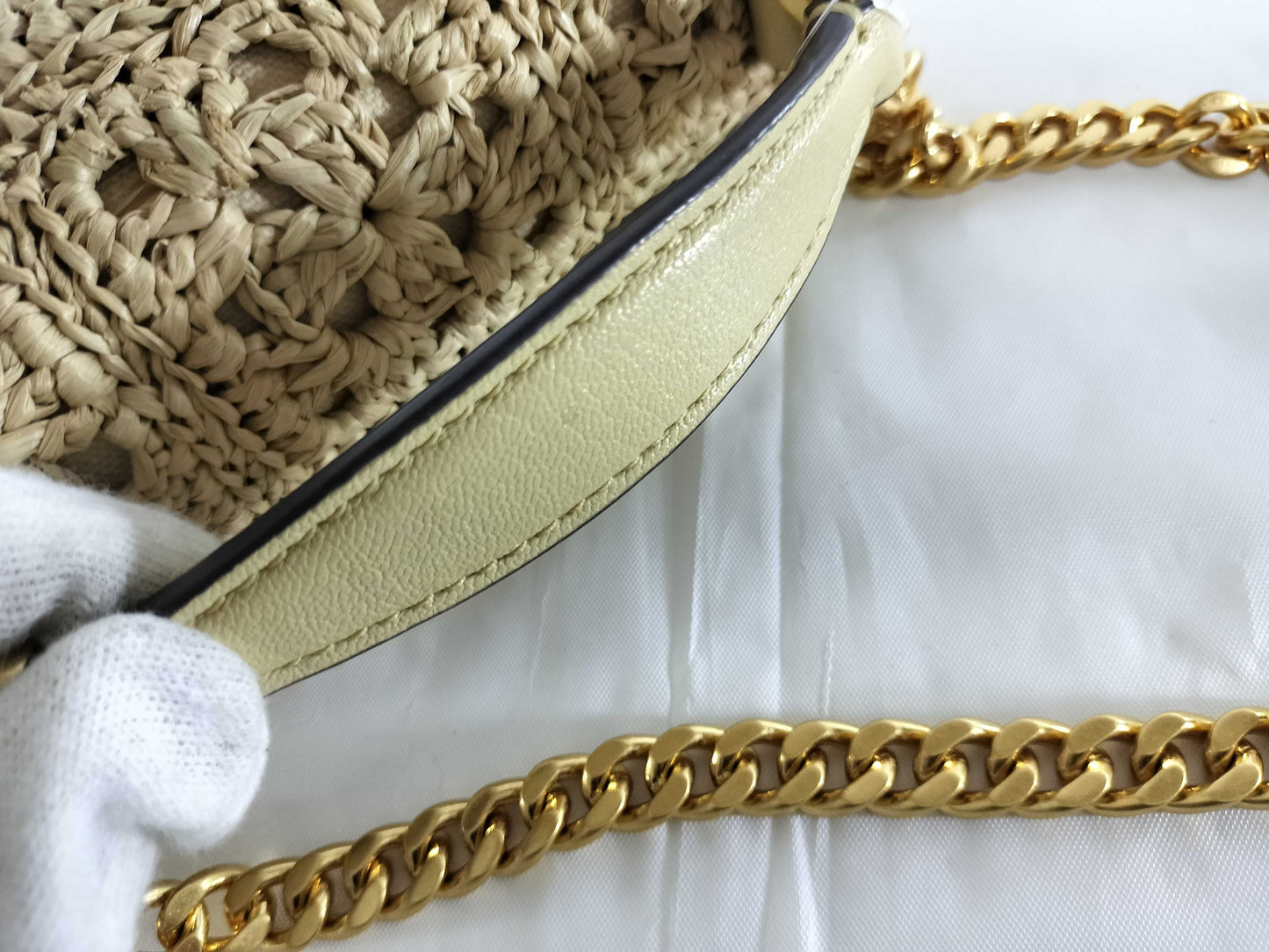 Tory Burch Chain Shoulder Basket Bag Raffia Shoulder Bag