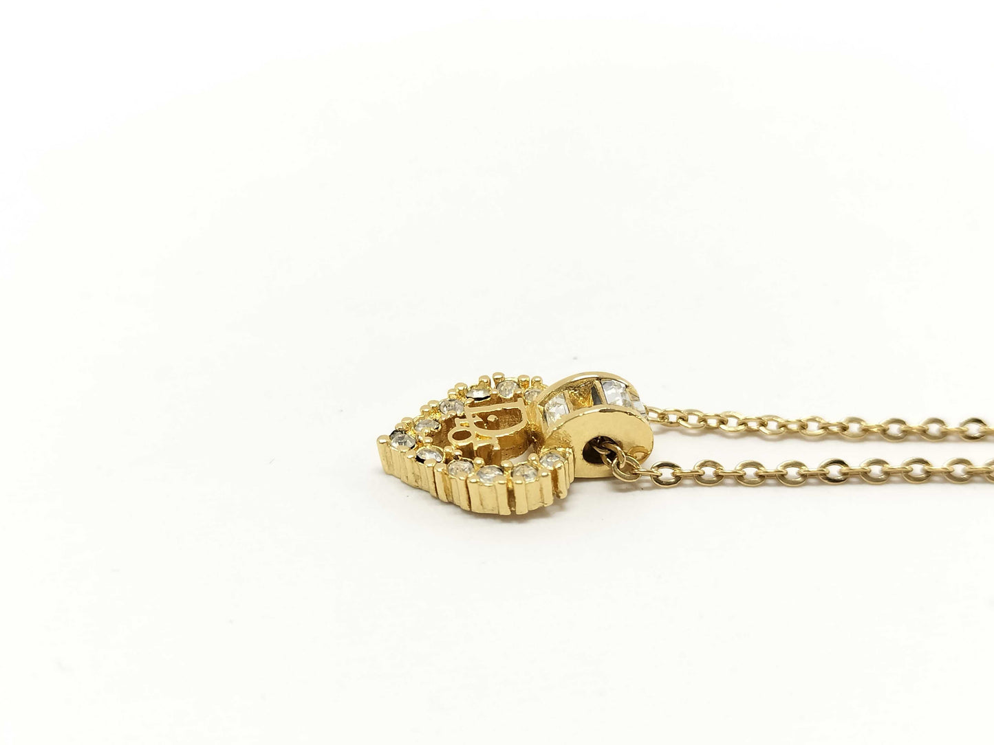 Dior Rhinestone Heart Logo Necklace