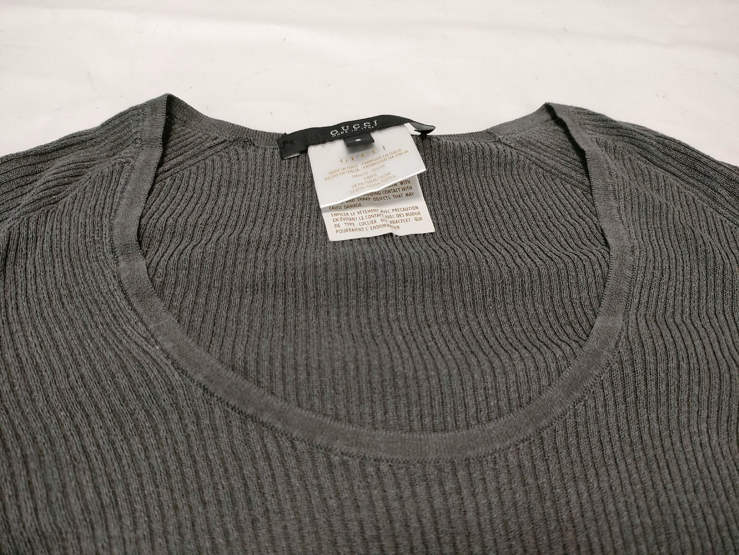 GUCCI Long Sleeve Metal Logo Silk Top