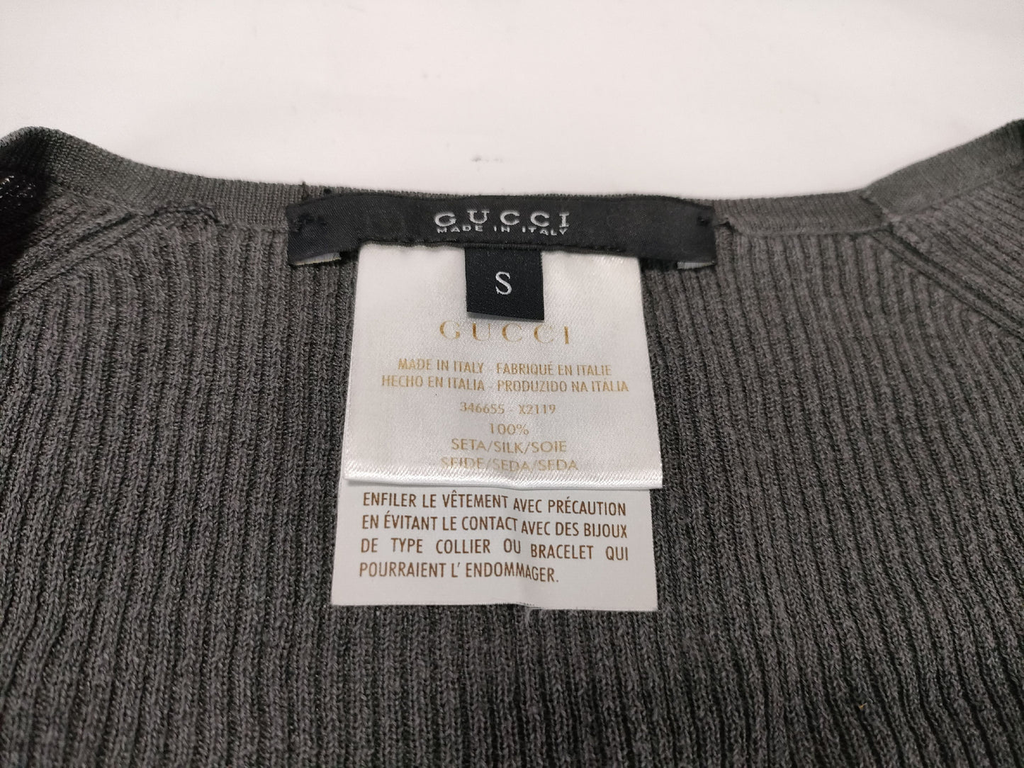 GUCCI Long Sleeve Metal Logo Silk Top