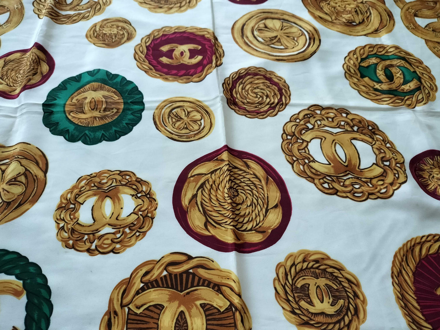 CHANEL Coco Mark Chain Pattern Scarf