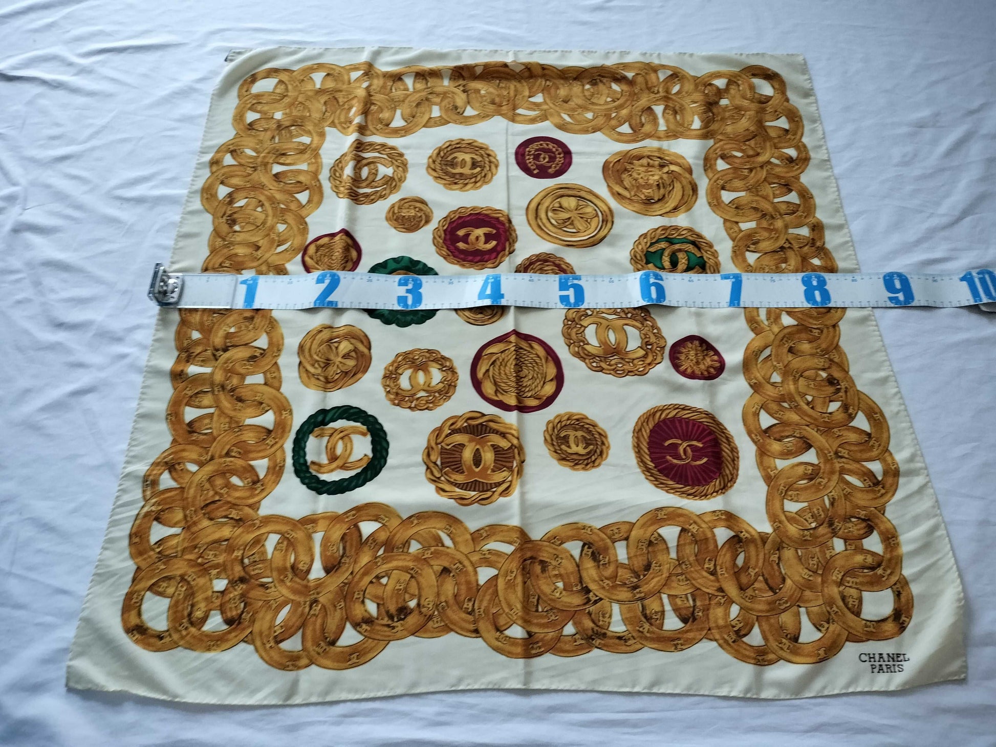 CHANEL Coco Mark Chain Pattern Scarf