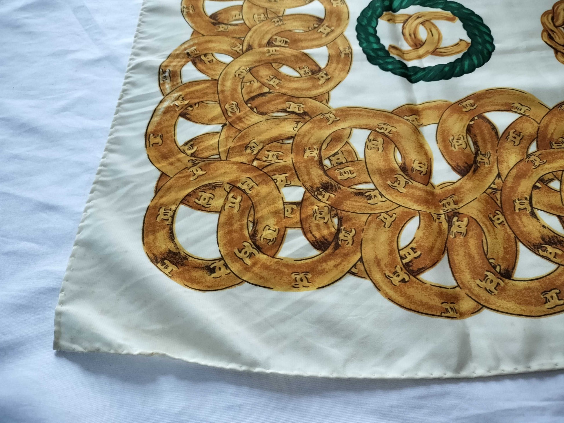 CHANEL Coco Mark Chain Pattern Scarf