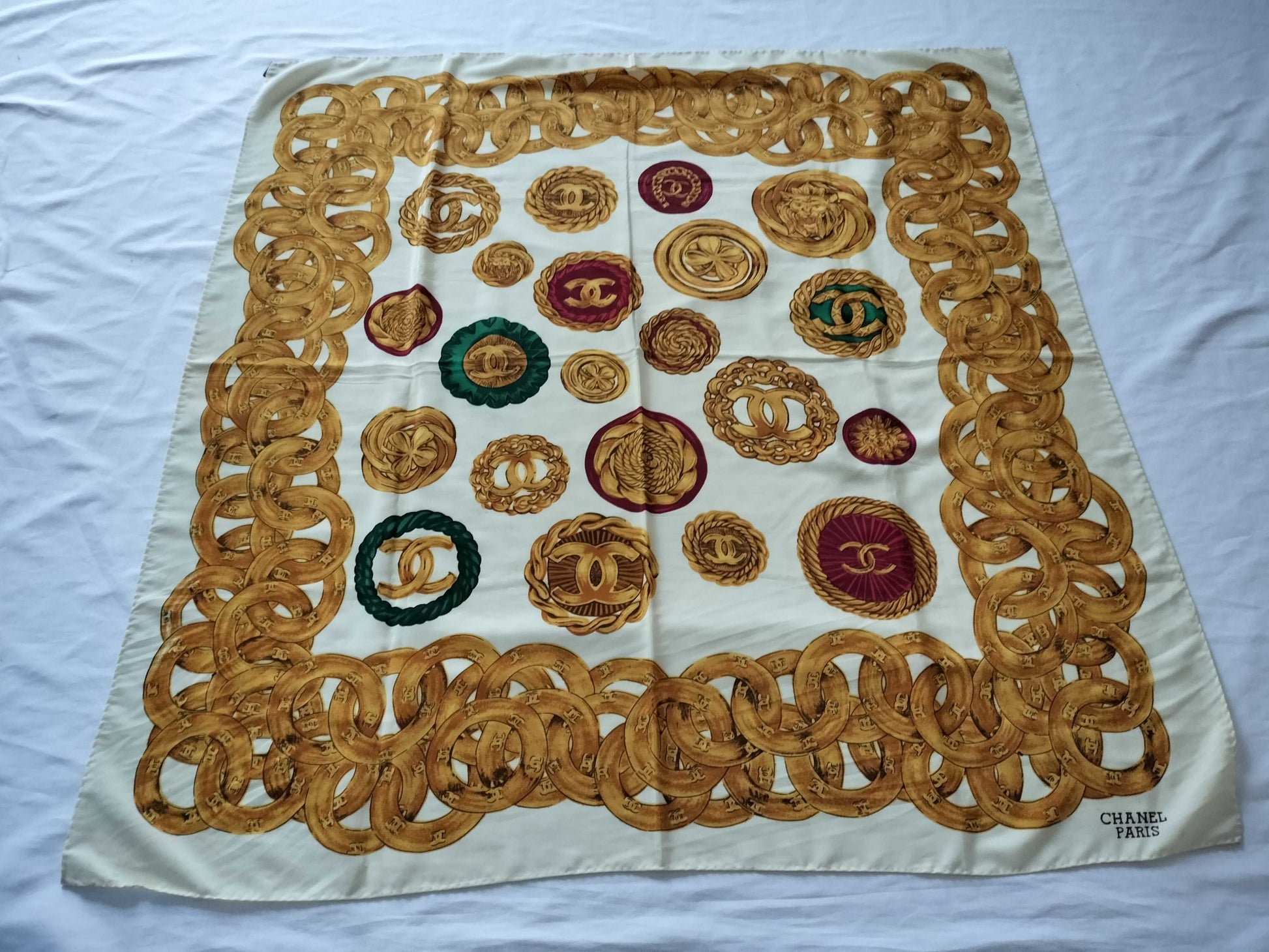 CHANEL Coco Mark Chain Pattern Scarf