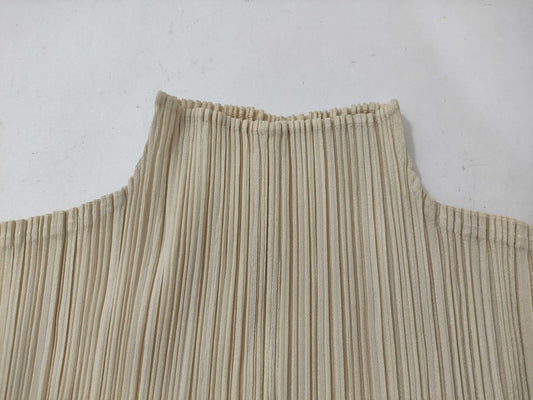 ISSEY MIYAKE Pleats Please Short Sleeve Cut and Sew Beige Top