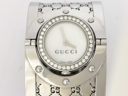 GUCCI 1.12 11398409 Toile Bezel Diamond Bangle Watch Women's Watch