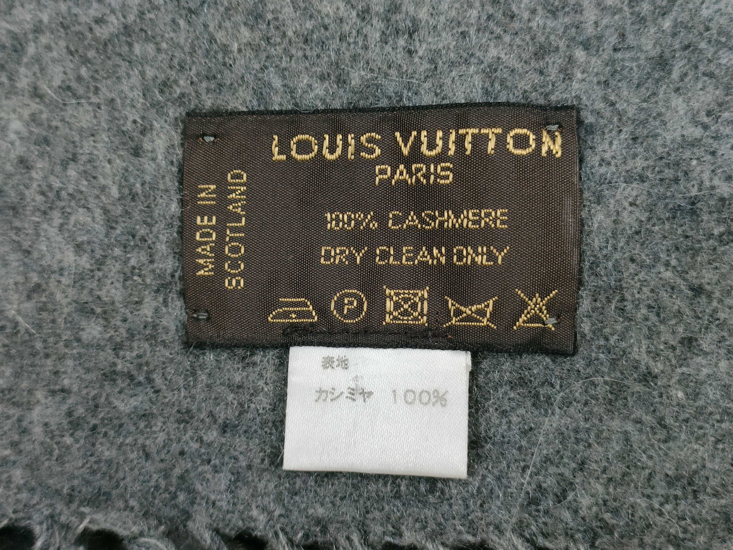 LOUIS VUITTON Scarf Logo 100% Cashmere Gray Scarf