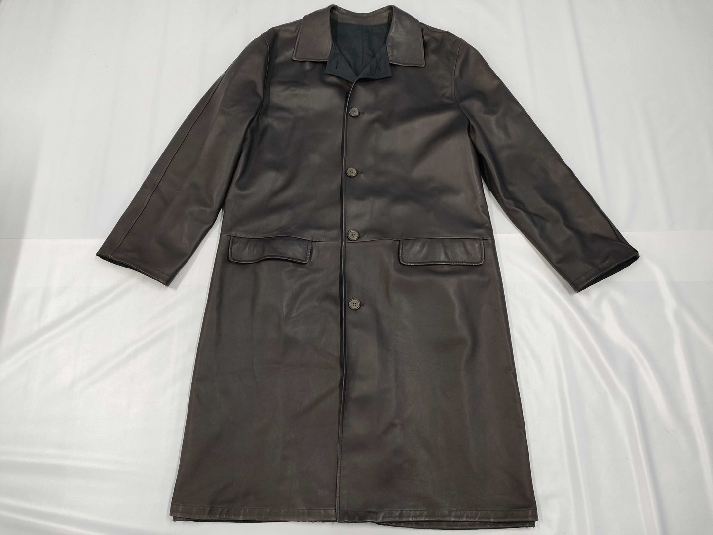 Zegna Leather Coat, Reversible, Small, Solid Color
