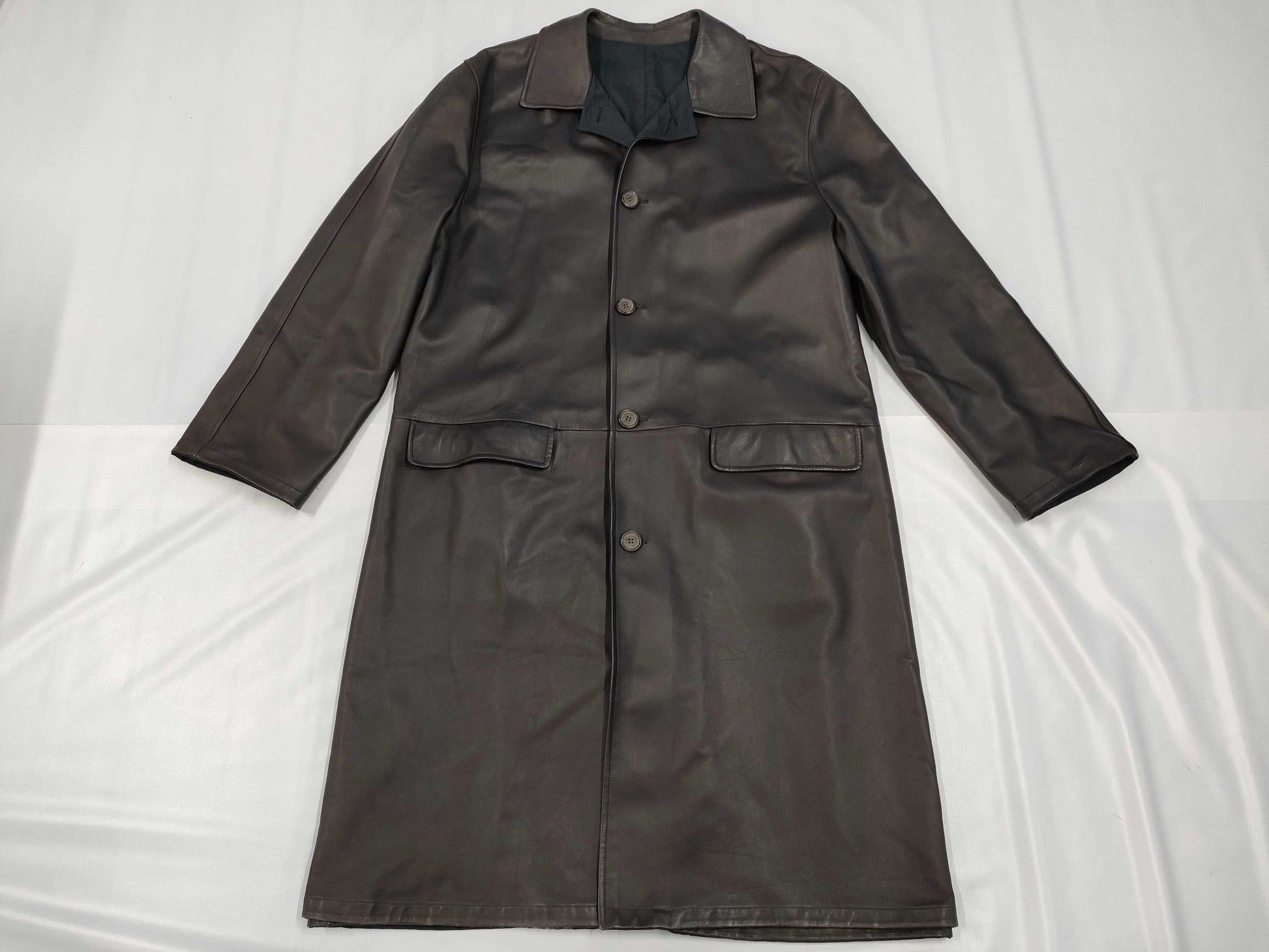 Zegna Leather Coat, Reversible, Small, Solid Color