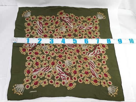 CHANEL Jewelry Motif Khaki Scarf