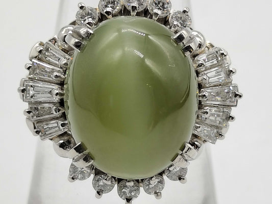 Nephrite Cat's Eye 9.60ct D0.80ct PT900 12.3g Ring