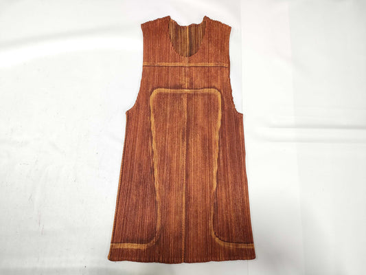 ISSEY MIYAKE Pleats Please Sleeveless Patterned Brown Top