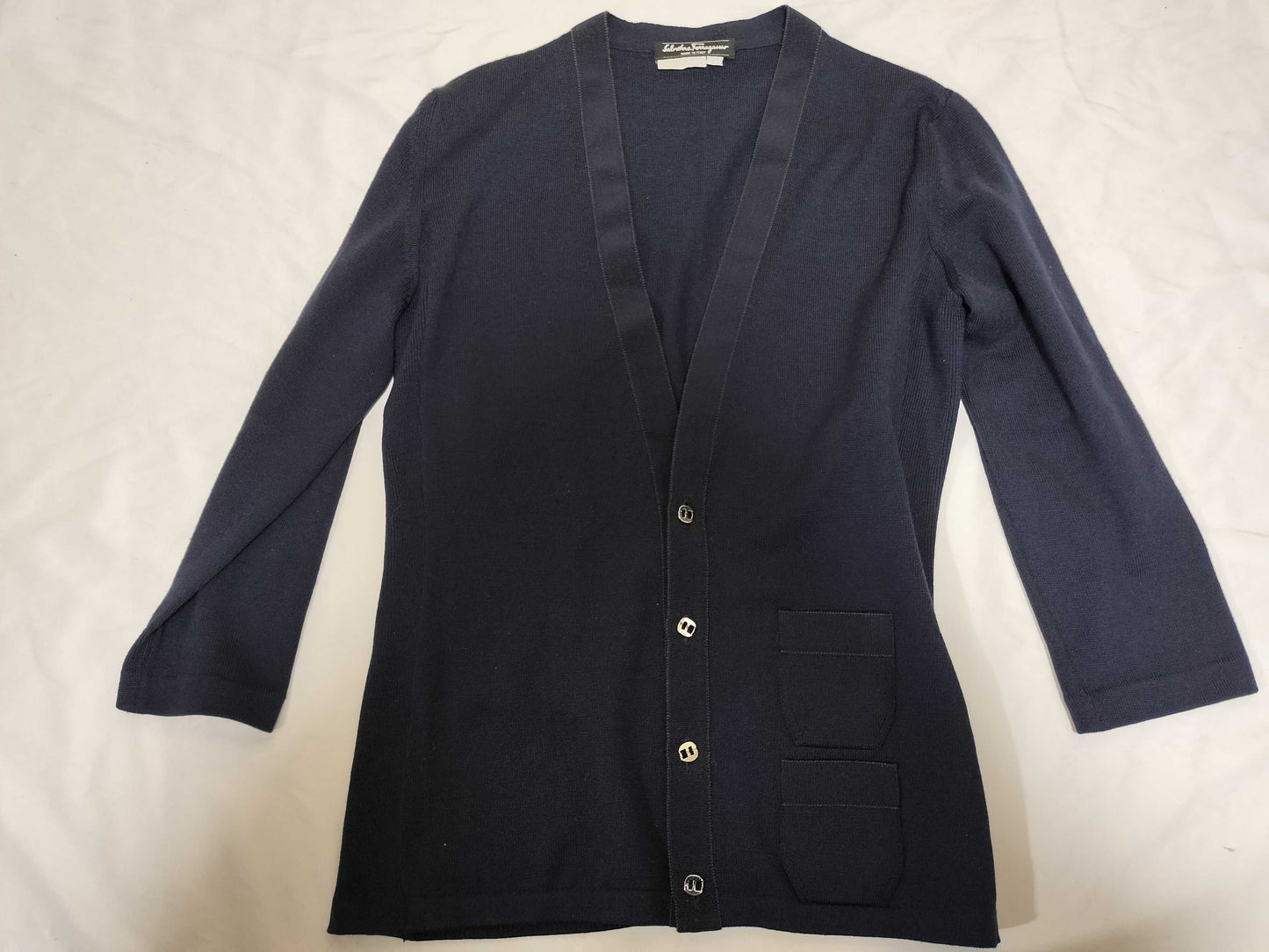 Salvatore Ferragamo Cardigan/Navy/Silver Buttons/Fluffy Cardigan