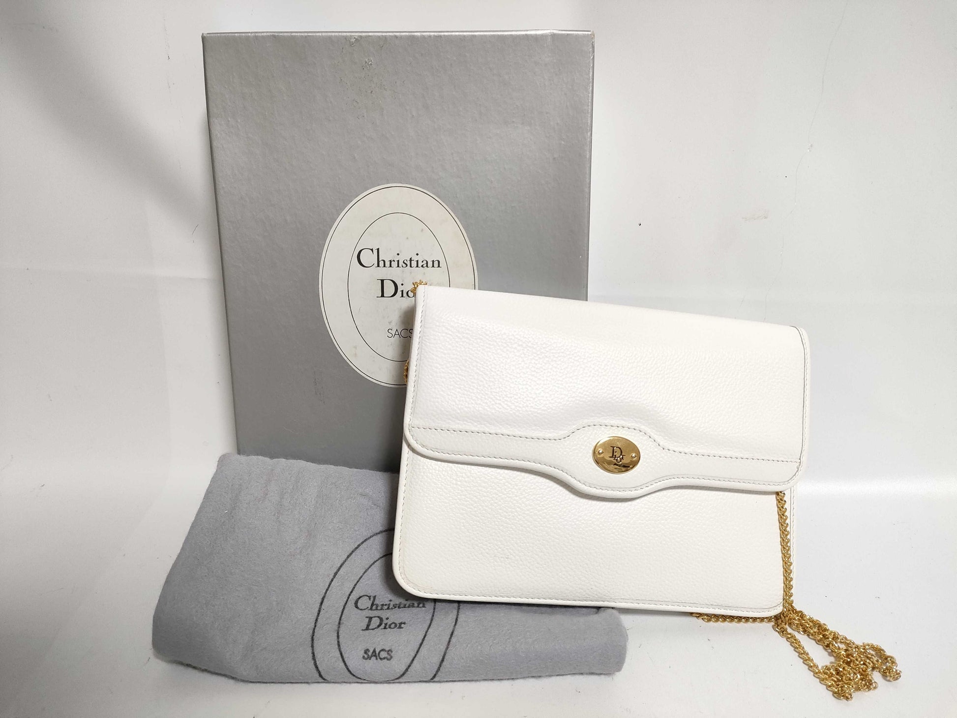 Dior Honeycomb Leather Chain Shoulder White Shoulder Bag