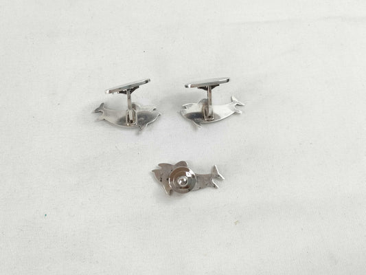 Georg Jensen Dolphin 129/Cufflinks and Tuck Pin Brooch Set, SV925, 14.7g, Tie Pin and Cufflinks