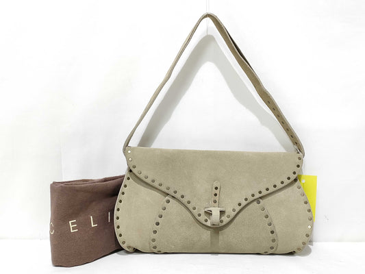 CELINE Suede Studded Shoulder Bag