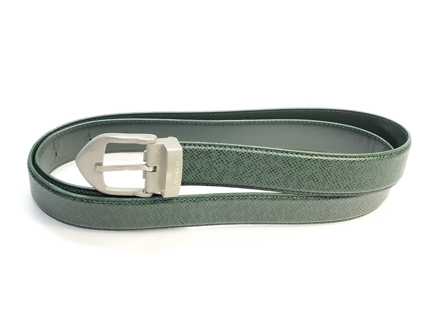 LOUIS VUITTON Taiga Santur Classic Silver Hardware Buckle Belt CT0914