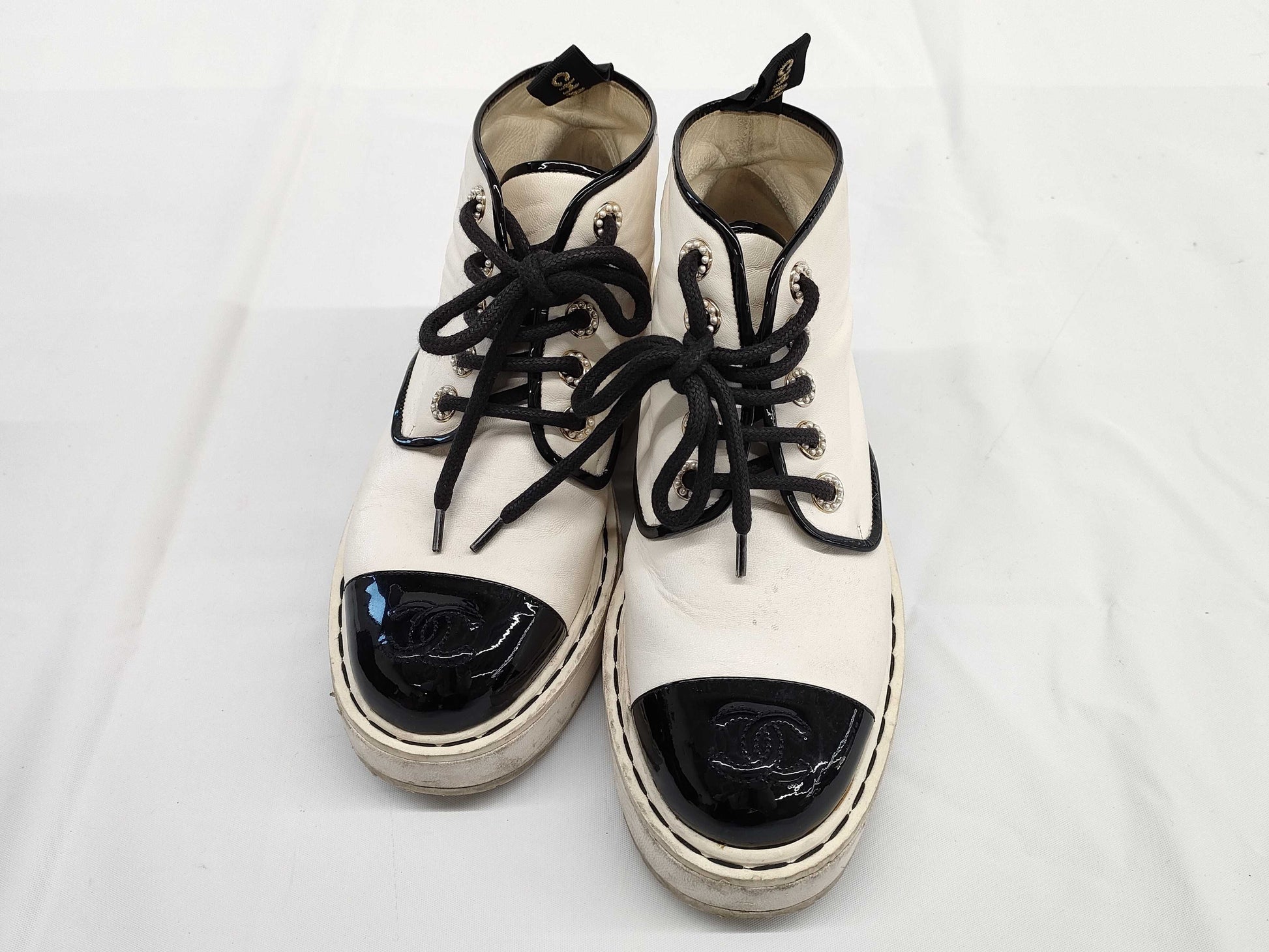 CHANEL White 35 1/2C Coco Sneakers