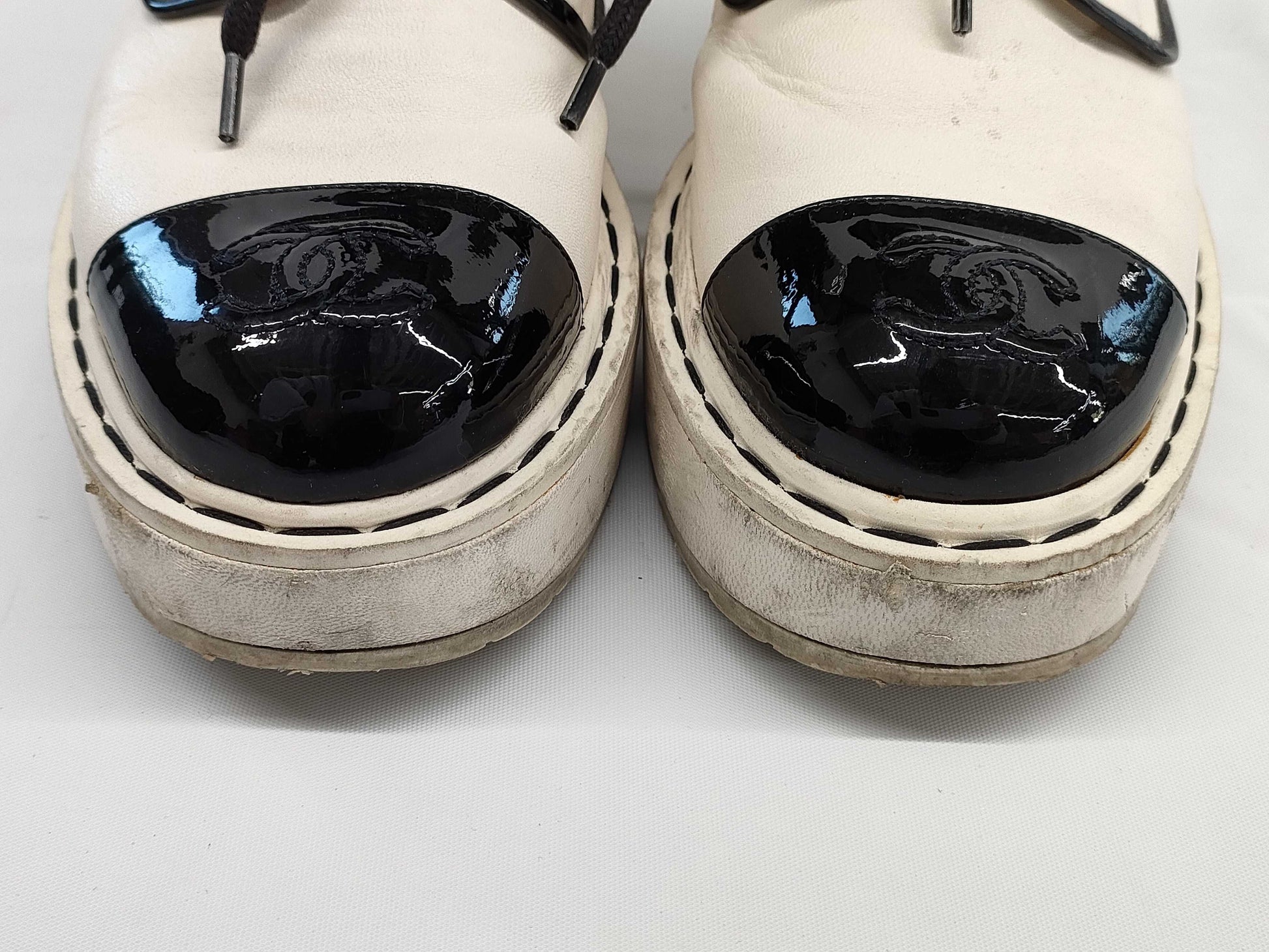 CHANEL White 35 1/2C Coco Sneakers