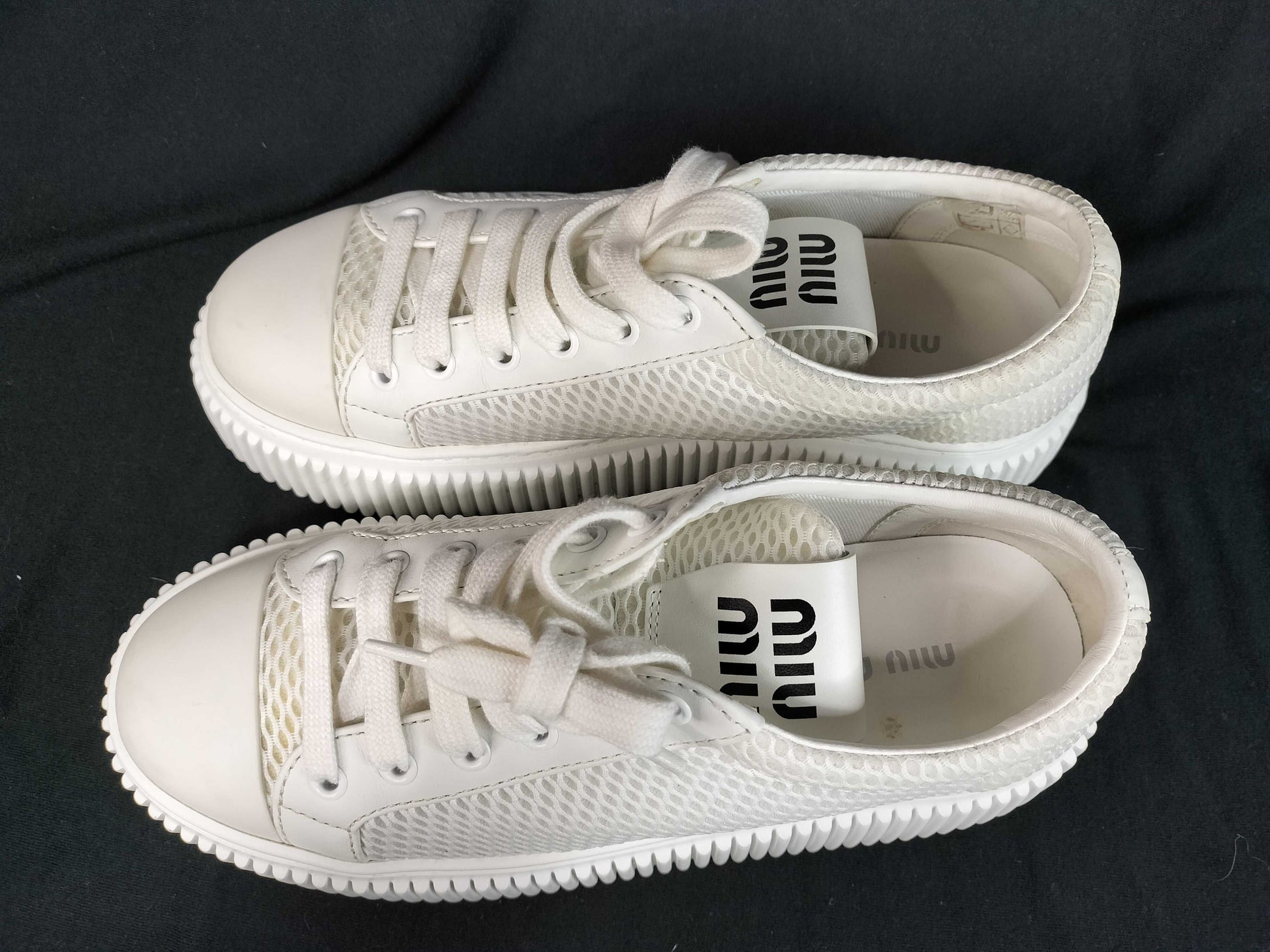 Miu Miu Logo Mesh Sneakers, Size 36, White