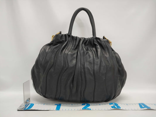 PRADA Gathered Leather 2-Way Handbag