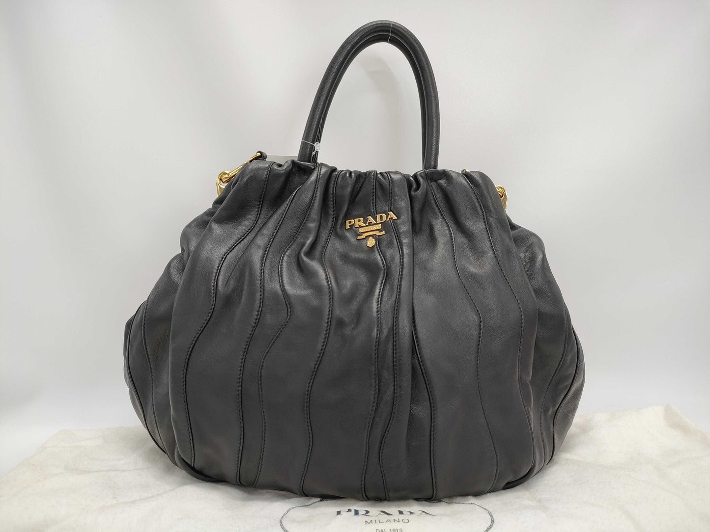 PRADA Gathered Leather 2-Way Handbag