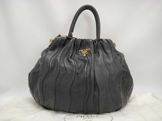 PRADA Gathered Leather 2-Way Handbag