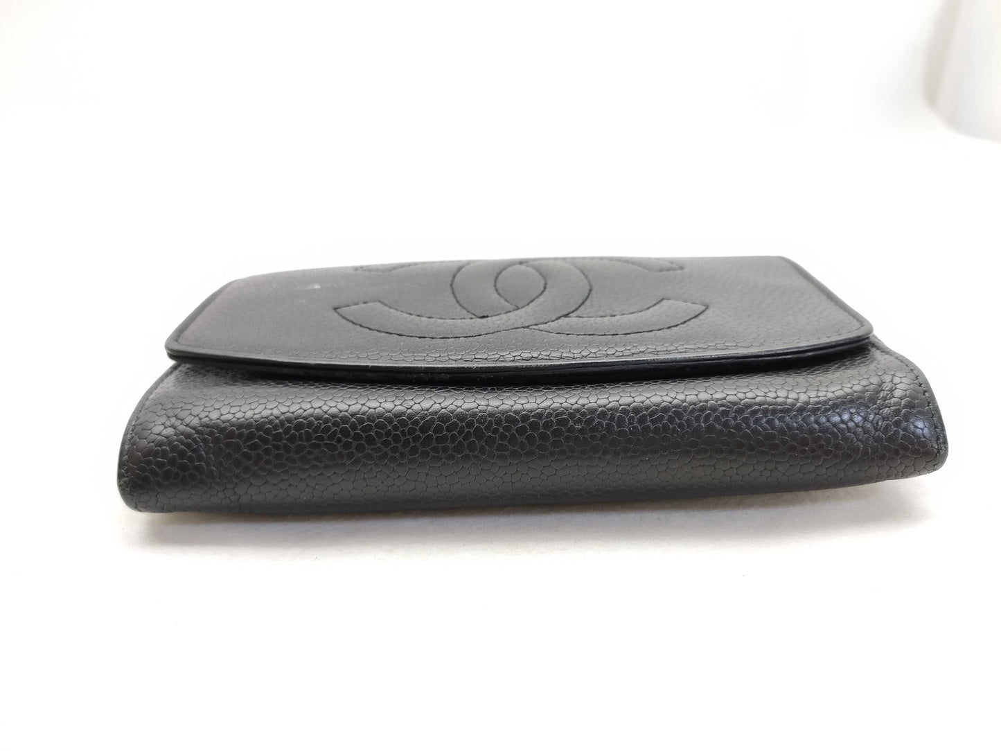 CHANEL Caviar Skin Coco Mark Folding Wallet