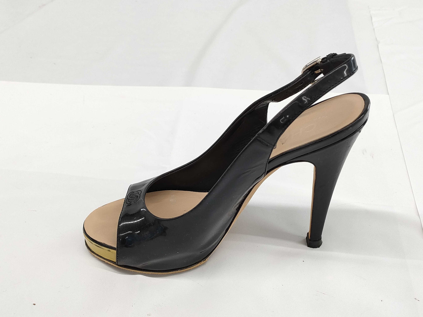 CHANEL Open Toe Coco Stiletto Heel Sandals