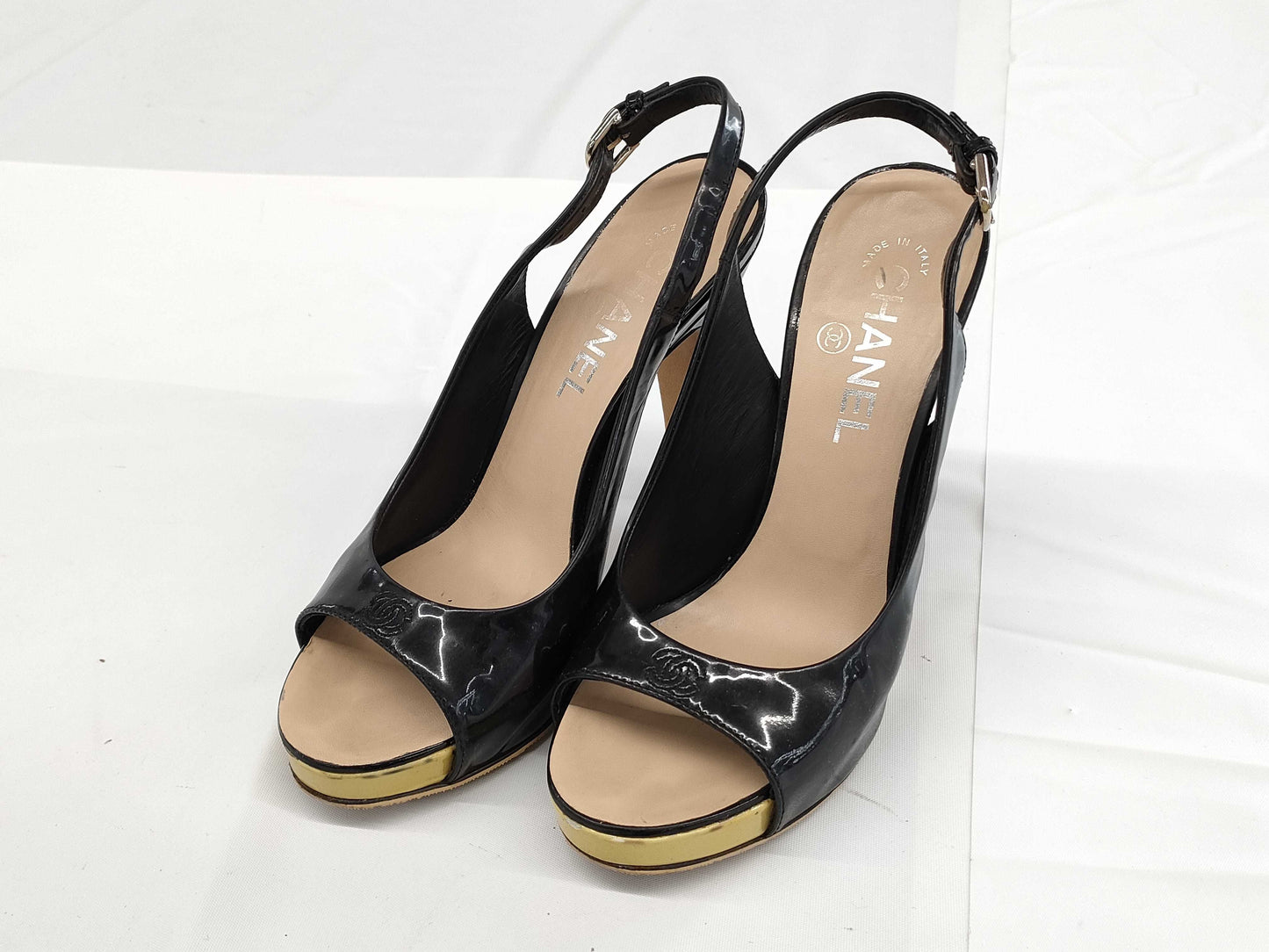 CHANEL Open Toe Coco Stiletto Heel Sandals