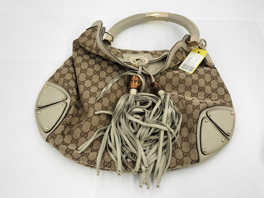 GUCCI Bamboo 185566 Indy GM GG Canvas 2WAY Handbag