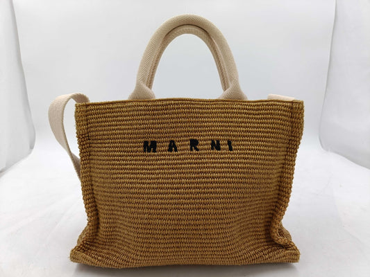 MARNI Raffia x Canvas 2-Way Tote Shoulder Bag