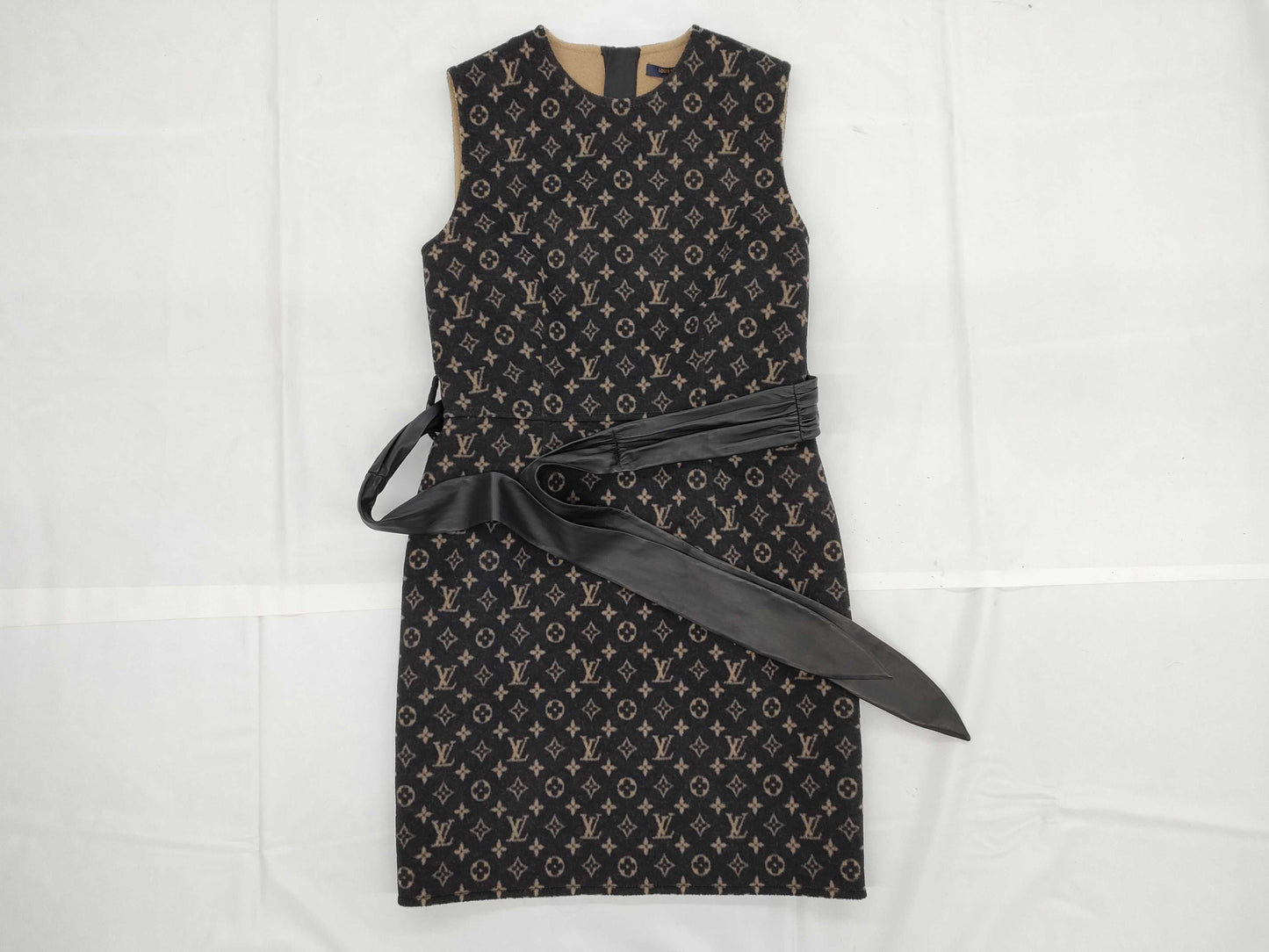 LOUIS VUITTON Monogram Wool Dress with Belt