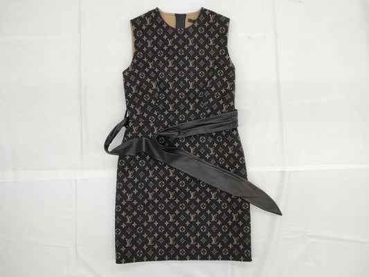 LOUIS VUITTON Monogram Wool Dress with Belt